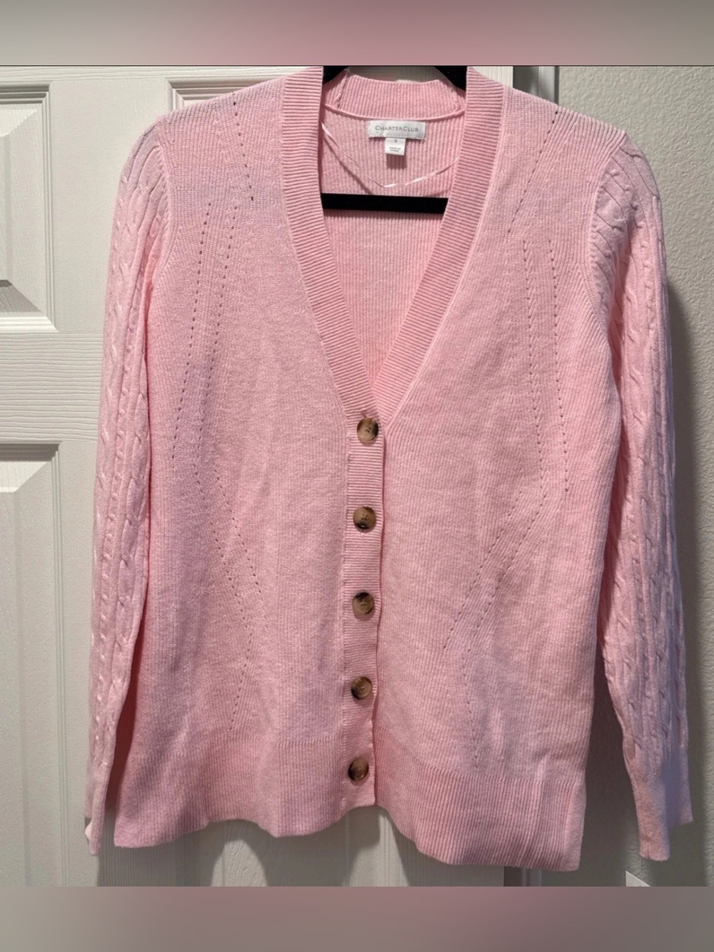 Charter Club Light Pink V-Neck Button Front Cardigan